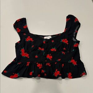 Elegant Black and Red Floral Women's Blouse